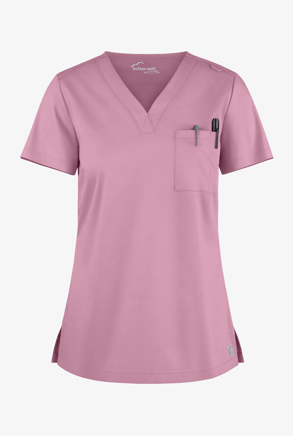 Blusa m&eacute;dica Butter-Soft STRETCH con cuello en V y 2 bolsillos para mujer - Cherry Blossom - 1