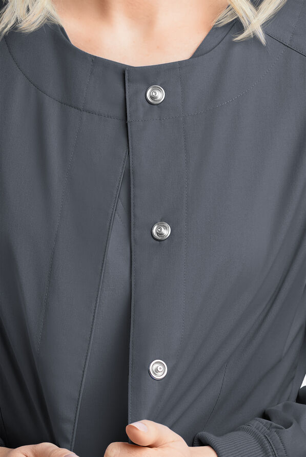 Butter-Soft STRETCH Women's 2-Pocket Long Sleeve Snap Front Scrub Jacket - Pewter - 3