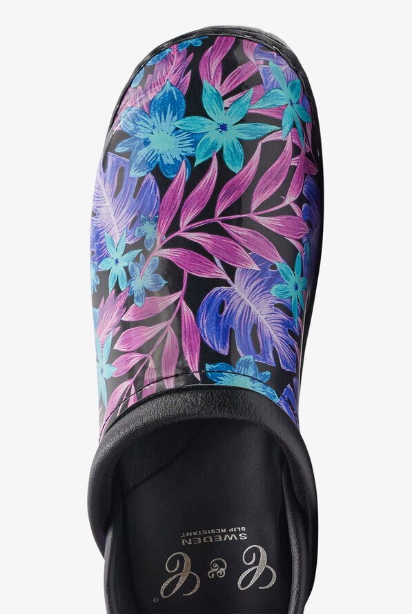 C&C Sweden Women's Floral Luau Black Patent Leather Nursing Clogs - null - 2
