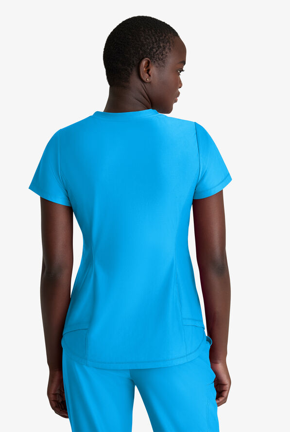 Skechers by Barco Slip-ins Flow Women's 1-Pocket STRETCH Tulip Hem Tuck In V-Neck Scrub Top - Bold Azure - 3