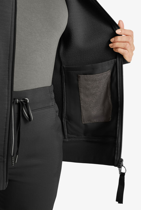 Healing Hands Purple Label Karma Women's 5-Pocket STRETCH Zip Front Scrub Jacket - Black - 3