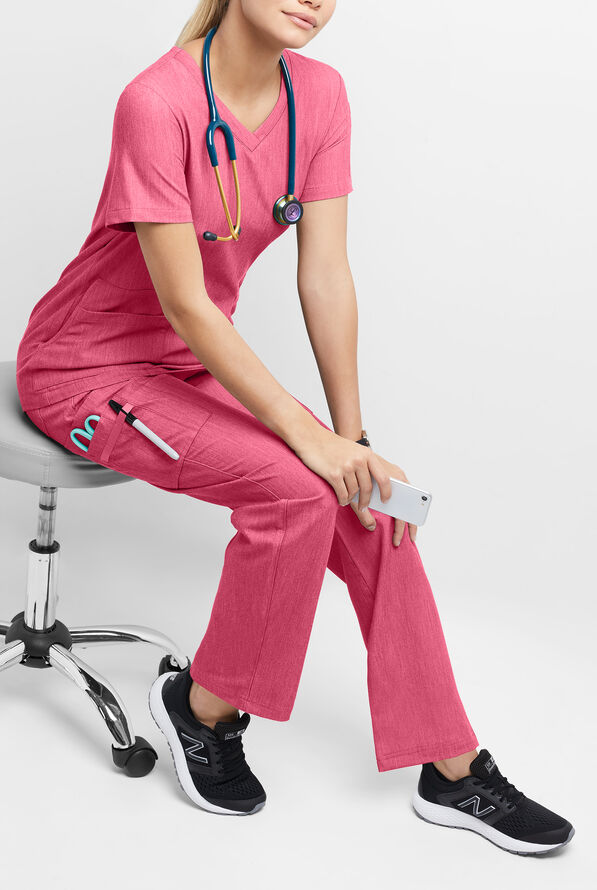 MOVEMENT by Butter-Soft Rigel Women's 9-Pocket Interior Drawstring STRETCH Scrub Pants - Bright Pink Heather - 4