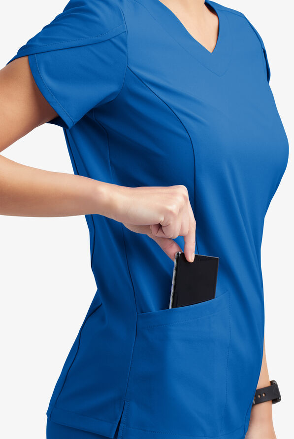 Easy STRETCH Daisy Women's 4-Pocket V-Neck Scrub Top with Petal Sleeves - Royal - 5