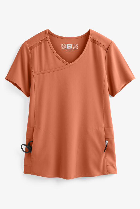 Wink Renew Women's 4-Pocket STRETCH Mock Wrap Scrub Top - Clay - 1