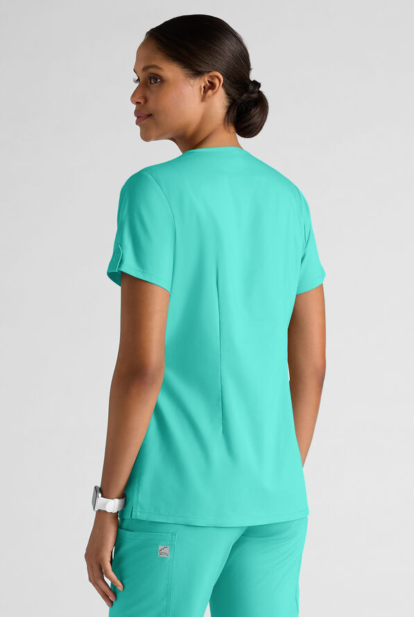 Butter-Soft STRETCH Women's 6-Pocket V-Neck Scrub Top - Aqua Dust - 2