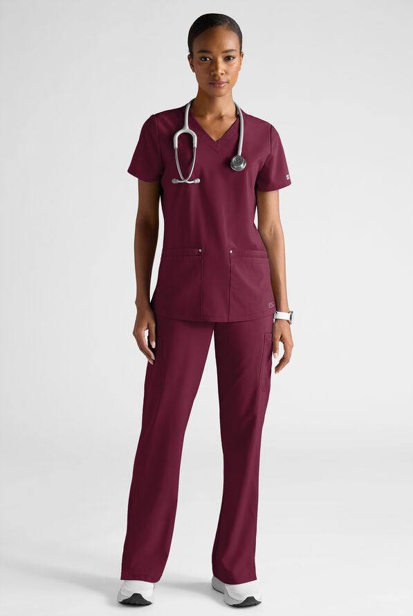 Easy STRETCH Women's 8-Pocket Scrub Set - Petite - Wine - 2
