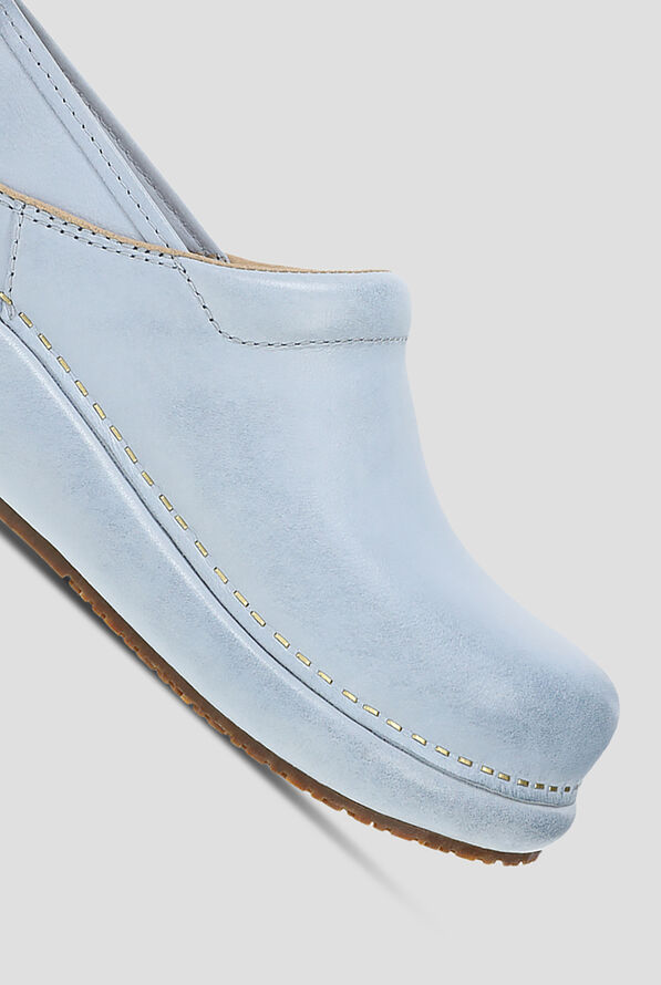 Dansko Women's Platform Pro Slip-Resistant Sky Distressed Leather Clogs - Sky Blue - 3