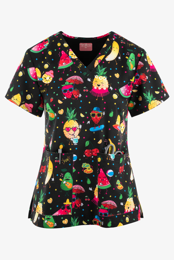 UA Exclusive Zavate Ava Therese Fresh-n-Tasty Fruits Women's 2-Pocket STRETCH V-Neck Print Scrub Top - null - 1