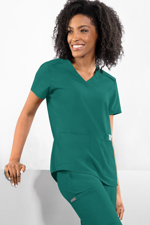 Med Couture Insight Women's 3-Pocket V-Neck Scrub Top - Hunter - 2