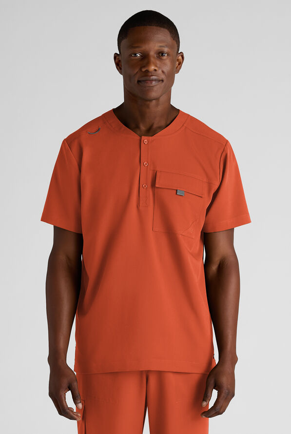 Camisa médica Grey's Anatomy™ by Barco Emerge Rhodes STRETCH estilo Henley con cuello redondo y 1 bolsillo para hombre - Warm Sienna - 1