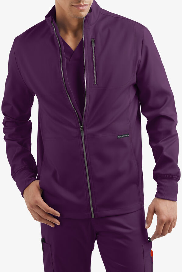 Advantage STRETCH Men's 4-Pocket Zip Front Warm-Up Scrub Jacket - Eggplant - 6