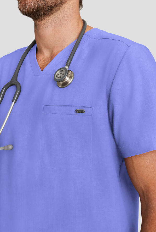 Camisa m&eacute;dica Healing Hands Quest STRET CH con cuello en V y 1 bolsillo para hombre - Ceil Blue - 3