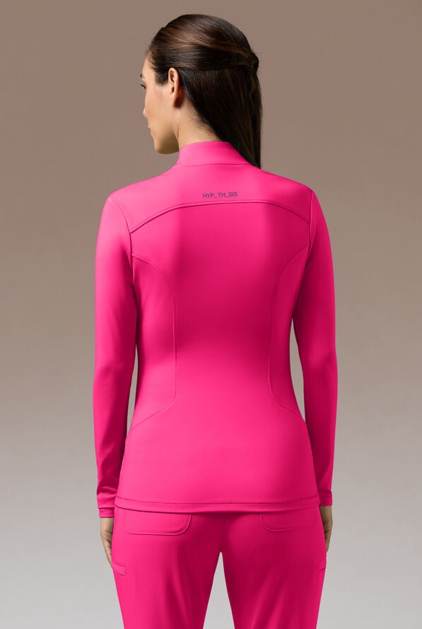 Hypothesis Omni Base K Women’s 3-Pocket Knit Long Sleeve Zip Neck Scrub Top - Reactive Pink/Eggplant - 6