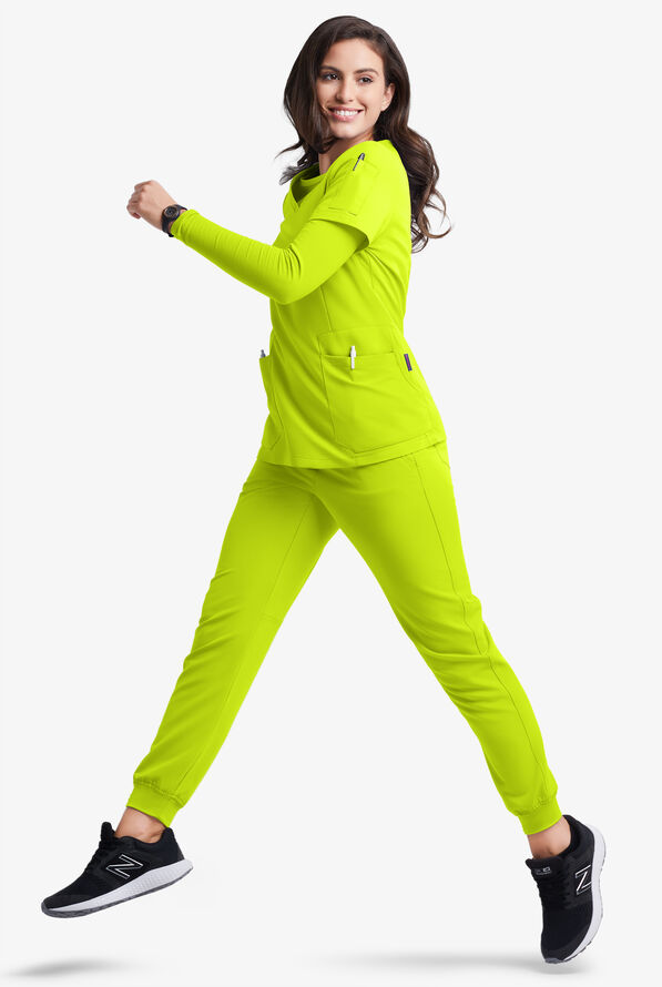 Blusa m&eacute;dica MOVEMENT by Butter-Soft Antares STRETCH con cuello en V y 6 bolsillos para mujer - Intense Lime - 2