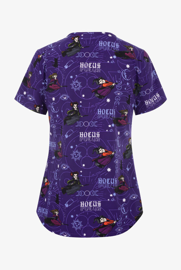 Tooniforms Disney's Hocus Pocus Moon Phase Women's 2-Pocket STRETCH V-Neck Print Scrub Top - null - 2