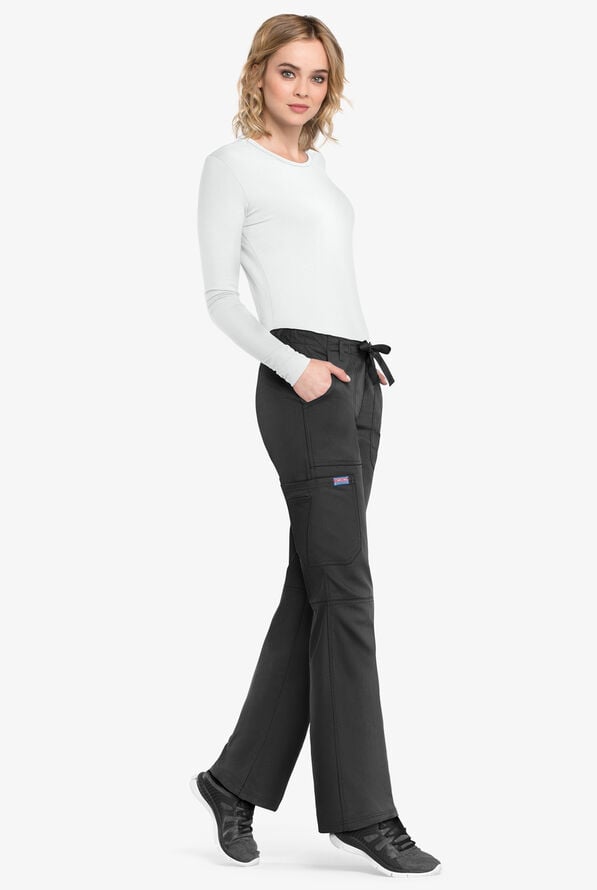 Cherokee Workwear Women's 4-Pocket Low-Rise Drawstring Cargo Scrub Pants - Tall - Black - 2