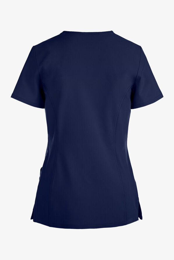 Cherokee iflex Women's 3-Pocket STRETCH Knit Panel Mock Wrap Scrub Top - Navy - 3