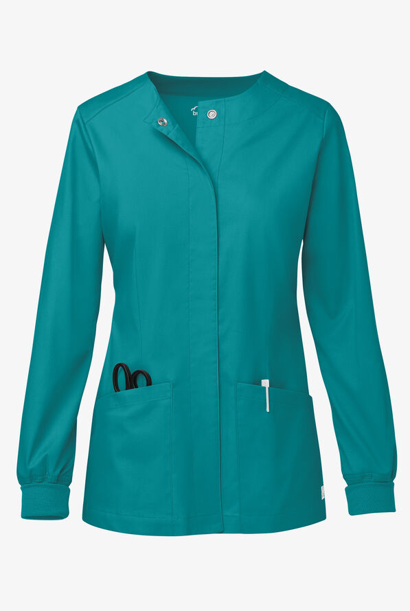 Butter-Soft STRETCH Women's 2-Pocket Long Sleeve Snap Front Scrub Jacket - Teal - 1