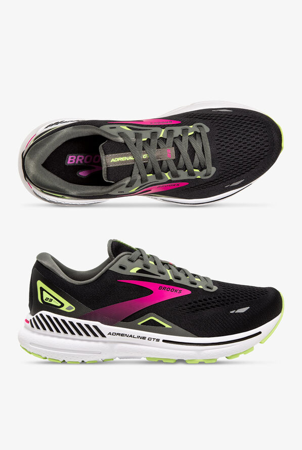 Brooks Women's Adrenaline GTS 23 Black/Gunmetal/Sharp Green Athletic Lace Up Nursing Shoes - null - 1