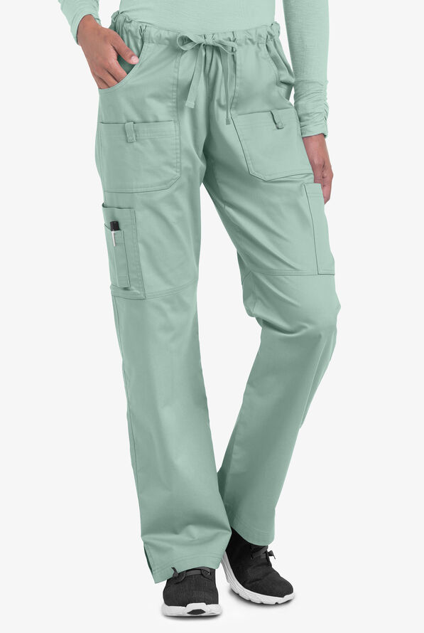Butter-Soft STRETCH Women's 10-Pocket Drawstring Scrub Pants - Tall - Eucalyptus Leaf - 1