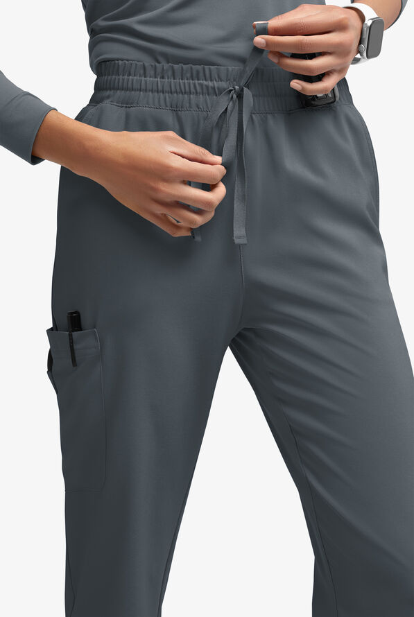 Easy STRETCH Naya Women’s Natural Waist 6-Pocket Straight Leg Scrub Pants - Petite - Pewter - 3