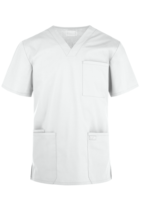 Cherokee Workwear Professionals Men's 4-Pocket STRETCH V-Neck Scrub Top - White - 1