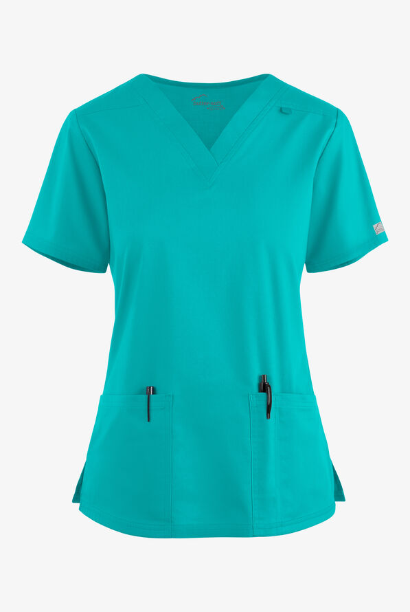 Butter-Soft STRETCH Women's 4-Pocket V-Neck Scrub Top - Bright Teal - 1