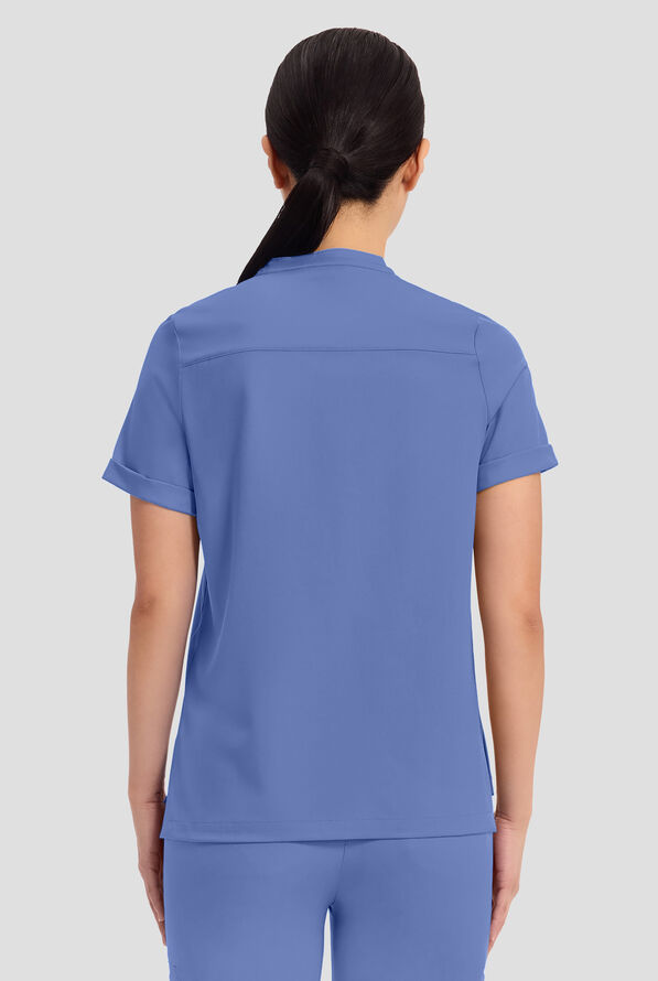 HH Works by Healing Hands Macy Women's 1-Pocket STRETCH Mandarin Collar Tuck In Scrub Top - Ceil Blue - 4