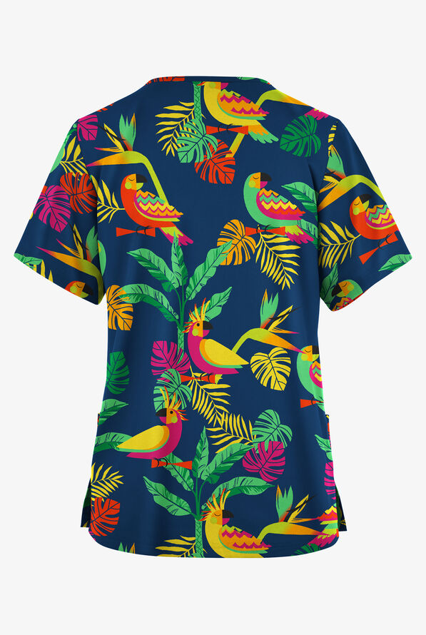 Butter-Soft Originals Bird Of Paradise Royal Women's 2-Pocket V-Neck Print Scrub Top - null - 2