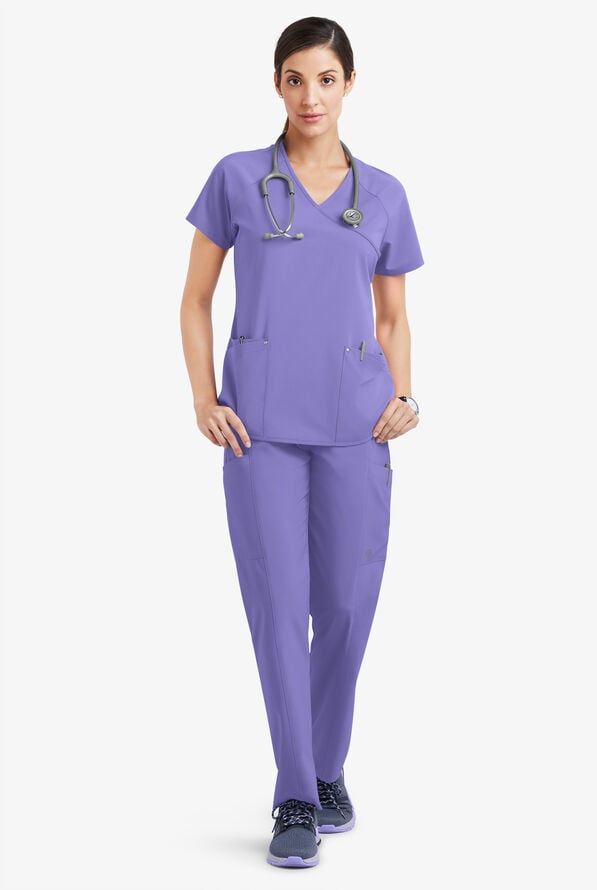 Easy STRETCH Cara Women's 4-Pocket Raglan Scrub Top - Blueberry Crush - 2