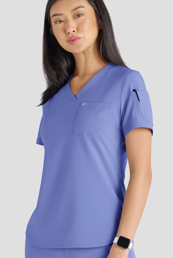 Conjunto de uniforme m&eacute;dico Easy STRETCH con 10 bolsillos para mujer - Ceil Blue - 9
