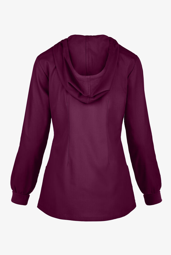 Strictly Scrubs Women's 5-Pocket Long Sleeve Pullover Hoodie - Wine - 2