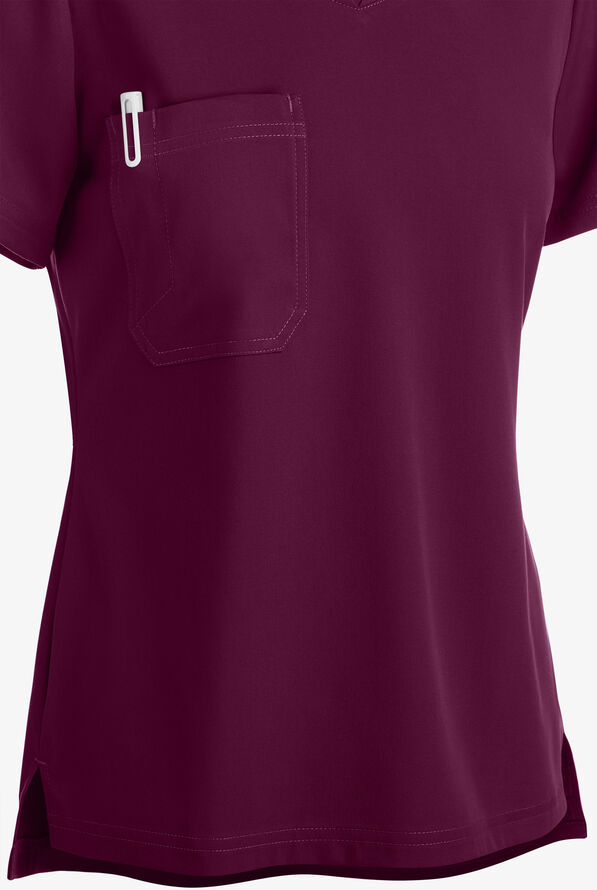 Grey's Anatomy by Barco Spandex STRETCH Bree Women's 1-Pocket Tuck In Scrub Top - Wine - 3
