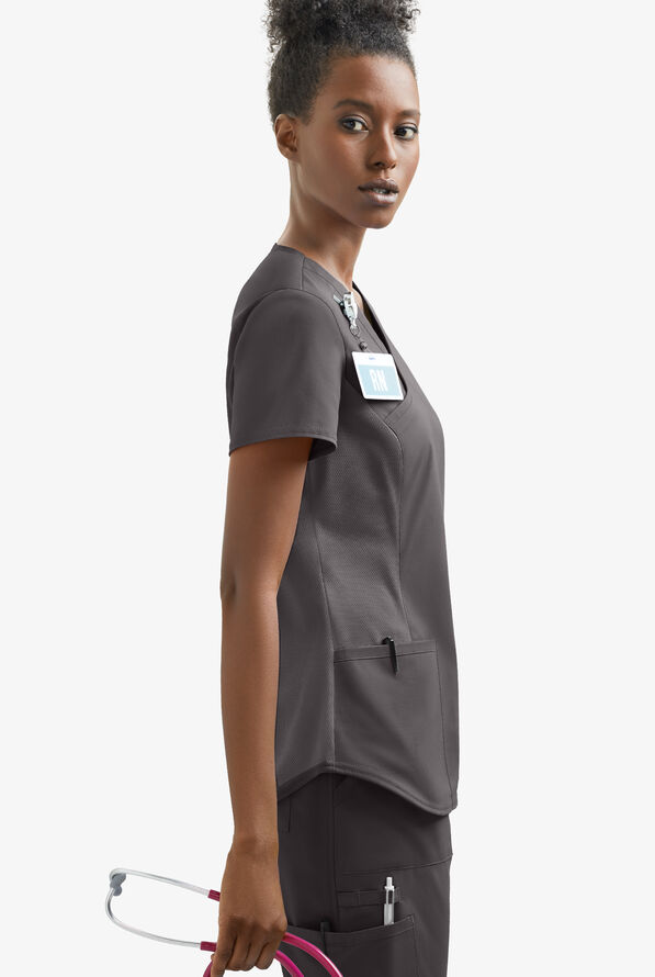 UA Exclusive Cherokee Workwear Professionals Active Women's 2-Pocket STRETCH Mock Wrap Scrub Top - Pewter - 5