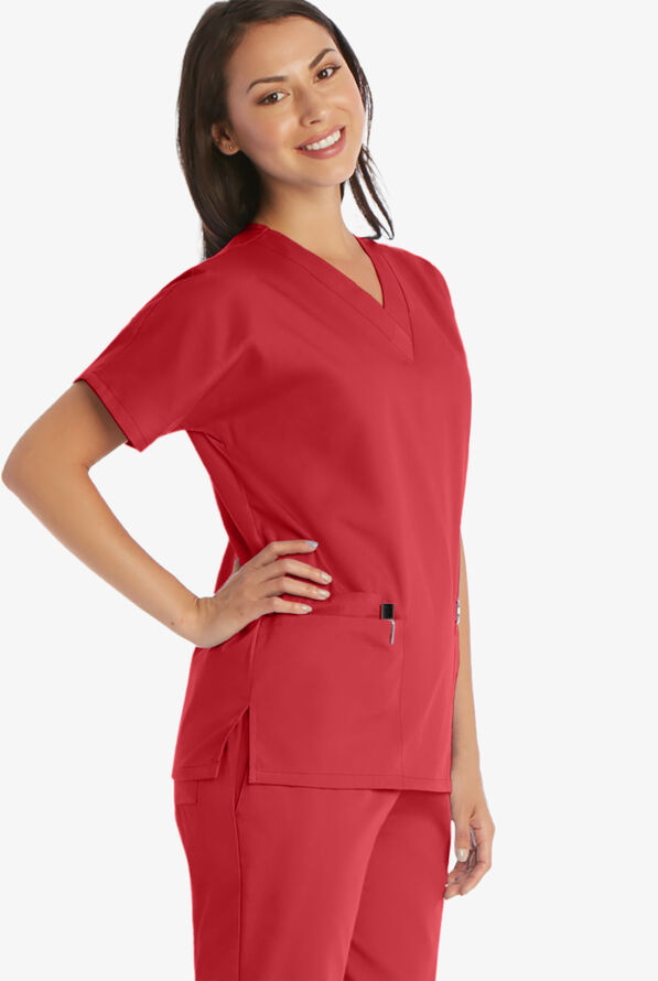 Cherokee Workwear Women's 3-Pocket V-Neck Scrub Top - Red - 3