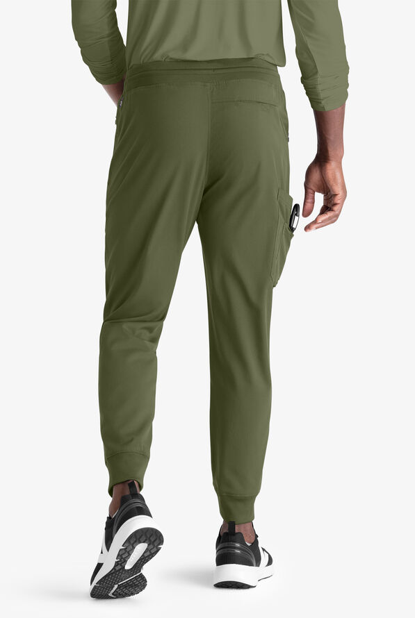 Grey's Anatomy by Barco Spandex STRETCH Murphy Men's 5-Pocket Cargo Jogger Scrub Pants - Olive - 3