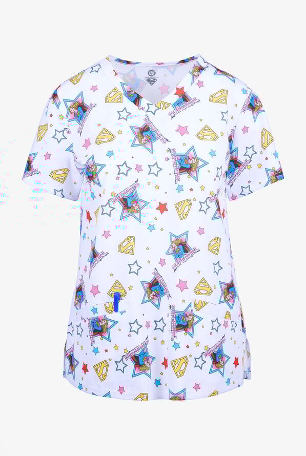 Super Girl by Funscrubs Women's 2-Pocket STRETCH V-Neck Print Scrub Top - null - 1