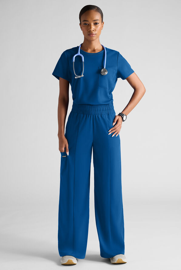 Grey's Anatomy by Barco Emerge Emerson Women's 5-Pocket STRETCH High-Rise Wide Leg Scrub Pants - Royal - 6