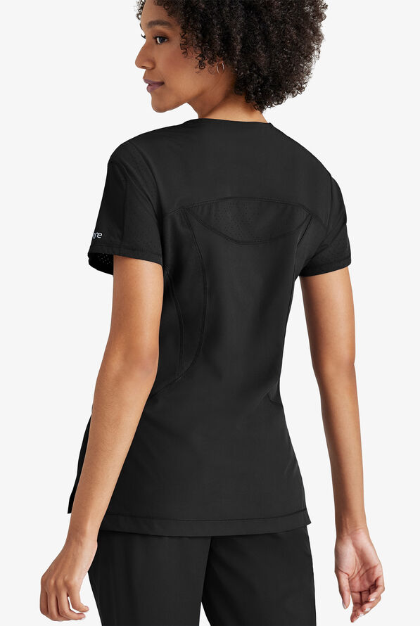 Barco One Uplift Women's 2-Pocket STRETCH Scoop Neck Tuck In Scrub Top - Black - 2