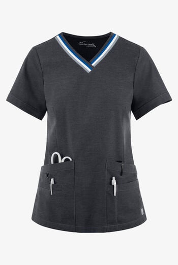 Butter-Soft STRETCH Women's 5-Pocket Short Sleeve V-Neck with Sport Trim Detail Scrub Top