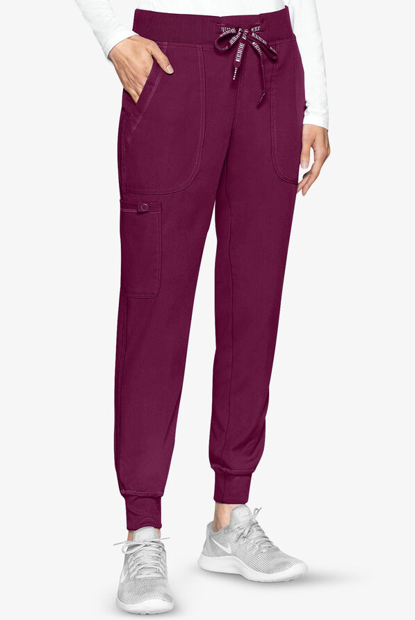 Med Couture Touch Women's 5-Pocket STRETCH Cargo Yoga Jogger Scrub Pants - Wine - 1