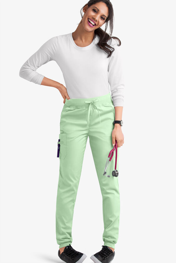 Butter-Soft STRETCH Women's 5-Pocket Cargo Jogger Scrub Pants - Soft Mint - 2