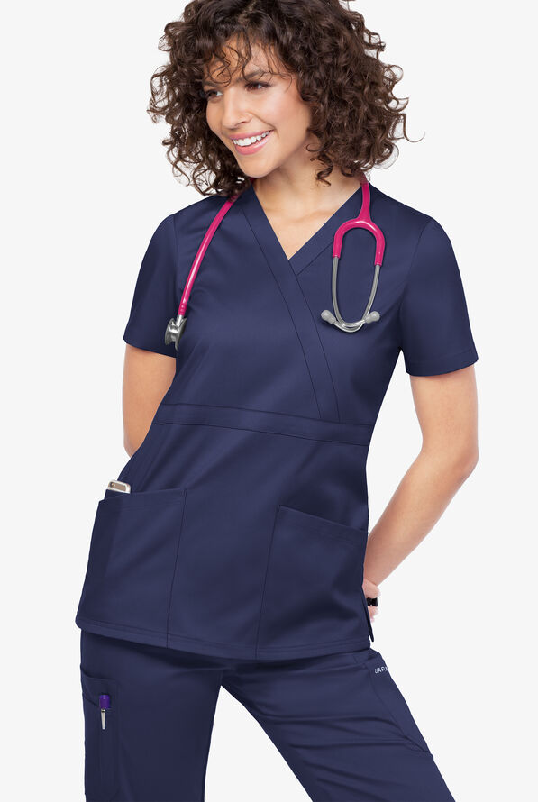Blusa médica UA Flex2 STRETCH estilo cruzado con 3 bolsillos para mujer - Navy - 2
