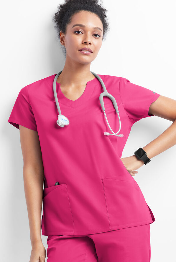 Butter-Soft Originals Women's 6-Pocket Scallop Neck Scrub Top - Fuchsia - 5