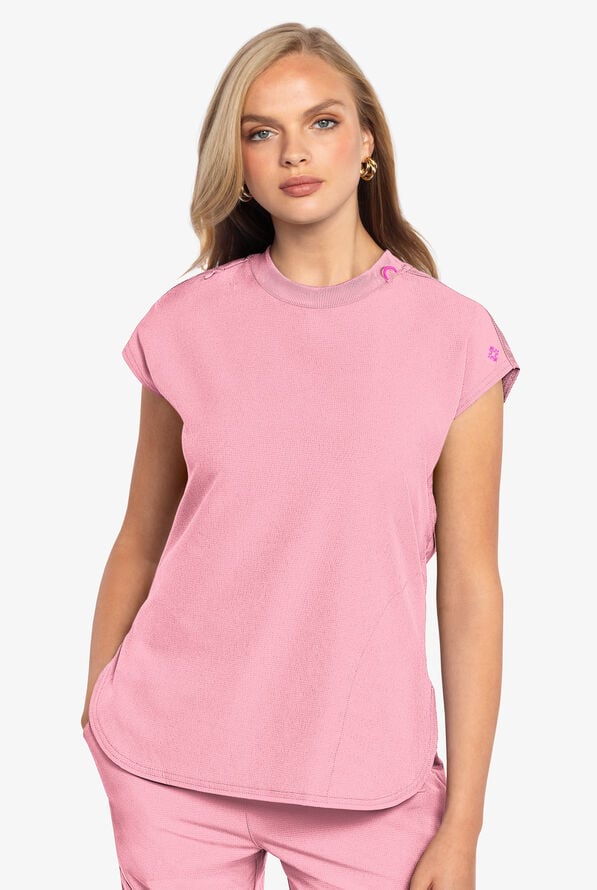 Med Couture Amp Women's 2-Pocket STRETCH Tuck in Dolman Crew Neck Scrub Top - Pixel Pink - 2