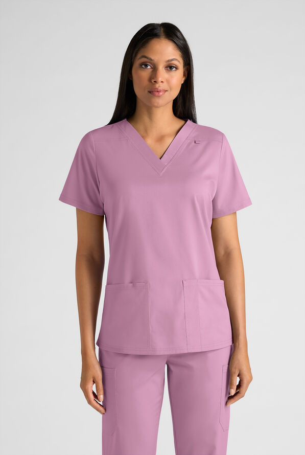 Butter-Soft STRETCH FLXTEK+ Women's 4-Pocket V-Neck Scrub Top - Smokey Mauve - 1
