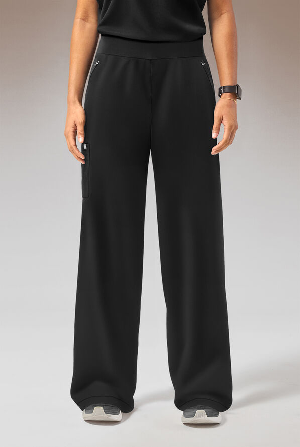 Hypothesis Y-Band Women's 6-Pocket Yoga-Style Knit Waist Wide Leg Scrub Pant - Jet Black - 1