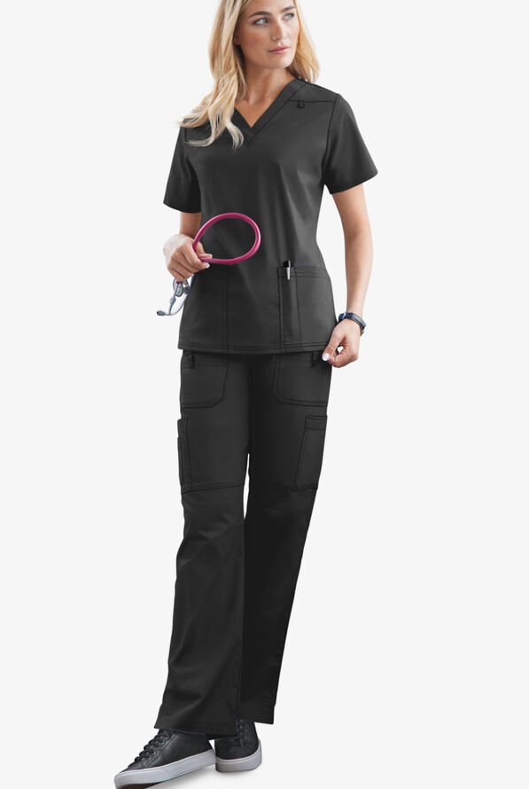 Butter-Soft STRETCH Women's 10-Pocket Drawstring Scrub Pants - Tall - Black - 2