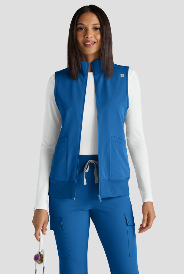 ReSurge Ebro Women's 6-Pocket Zip Front Stand Scrub Vest - Royal - 2