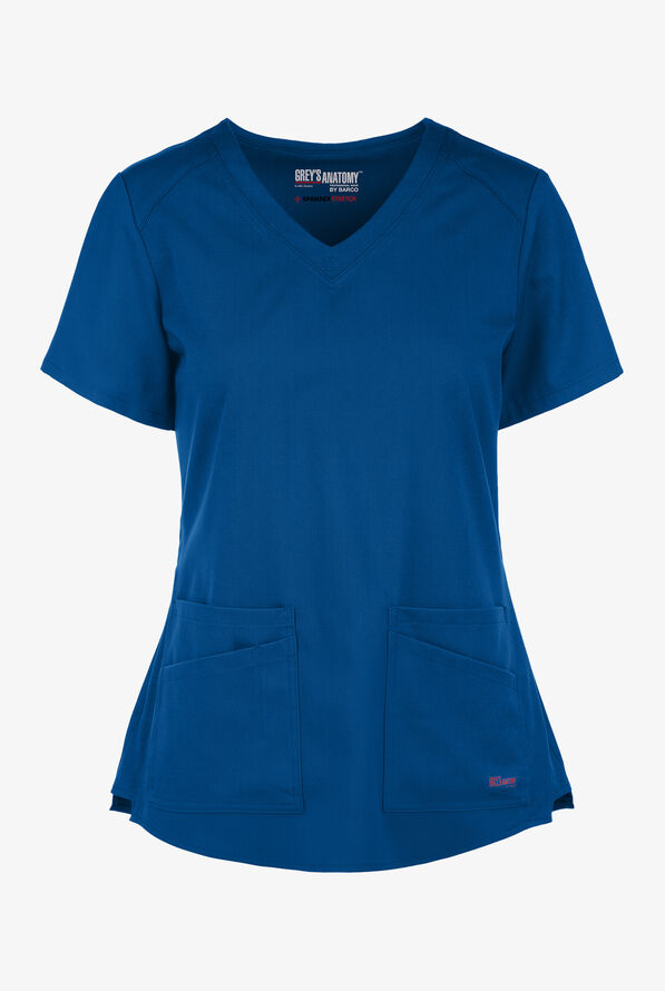 Blusa médica Grey’s Anatomy Spandex STRETCH con cuello en V y 4 bolsillos para mujer - Royal - 1